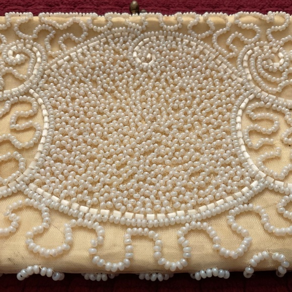Walborg Vintage 40’sBeaded Ivory Cream Evening Clutch Bag Handmade in Belgium - Picture 6 of 12